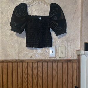 H&M Black Puff Sleeve Smocked top (s)